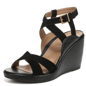 Vionic Wedge Sandal 11 Ankle Strap Suede Platform Orthotic Support Black Bonita